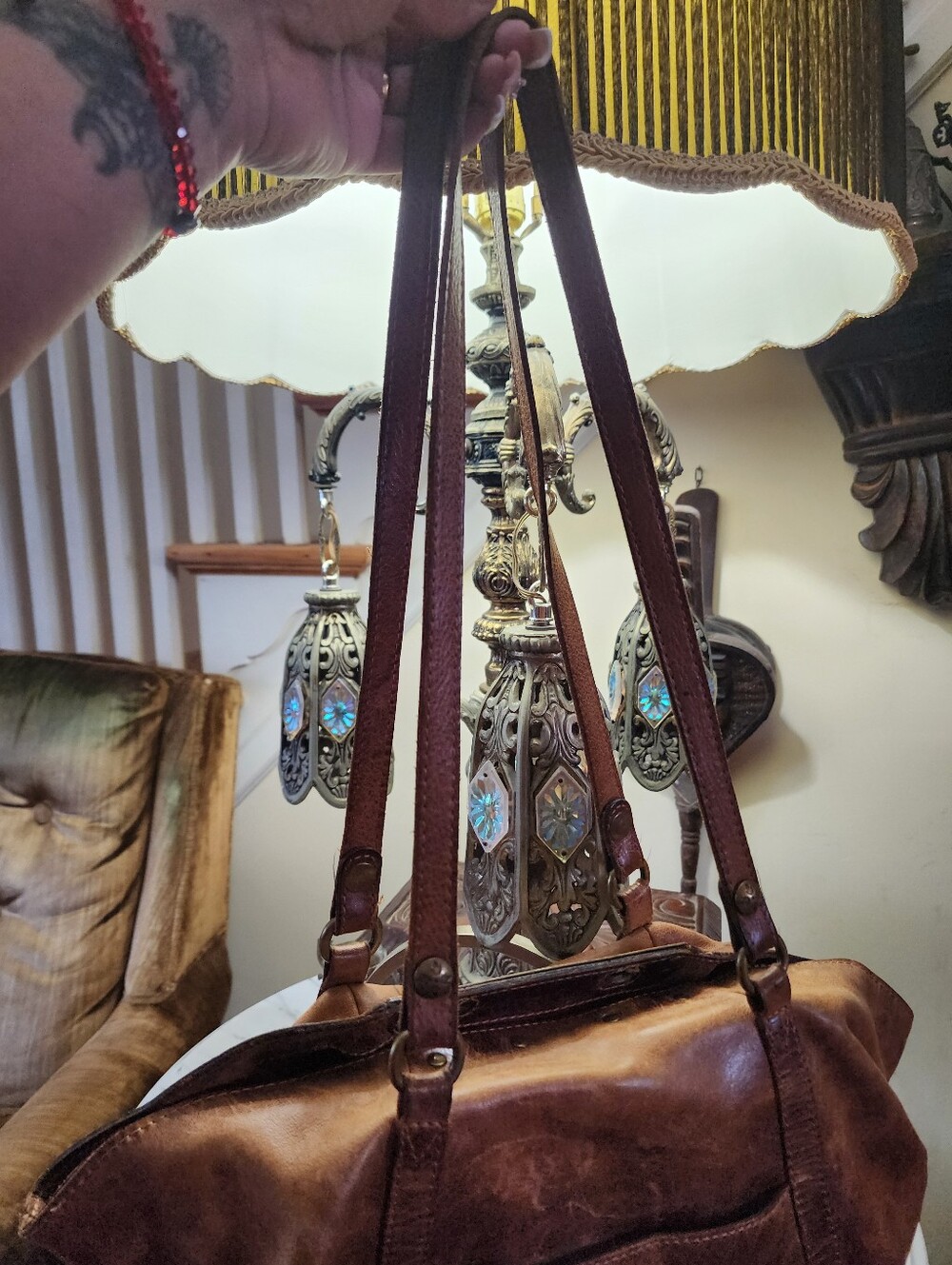 Patricia Nash Genuine Leather Brown Tote Handbag & Matching Wristlet Clutch Set - Picture 5 of 16